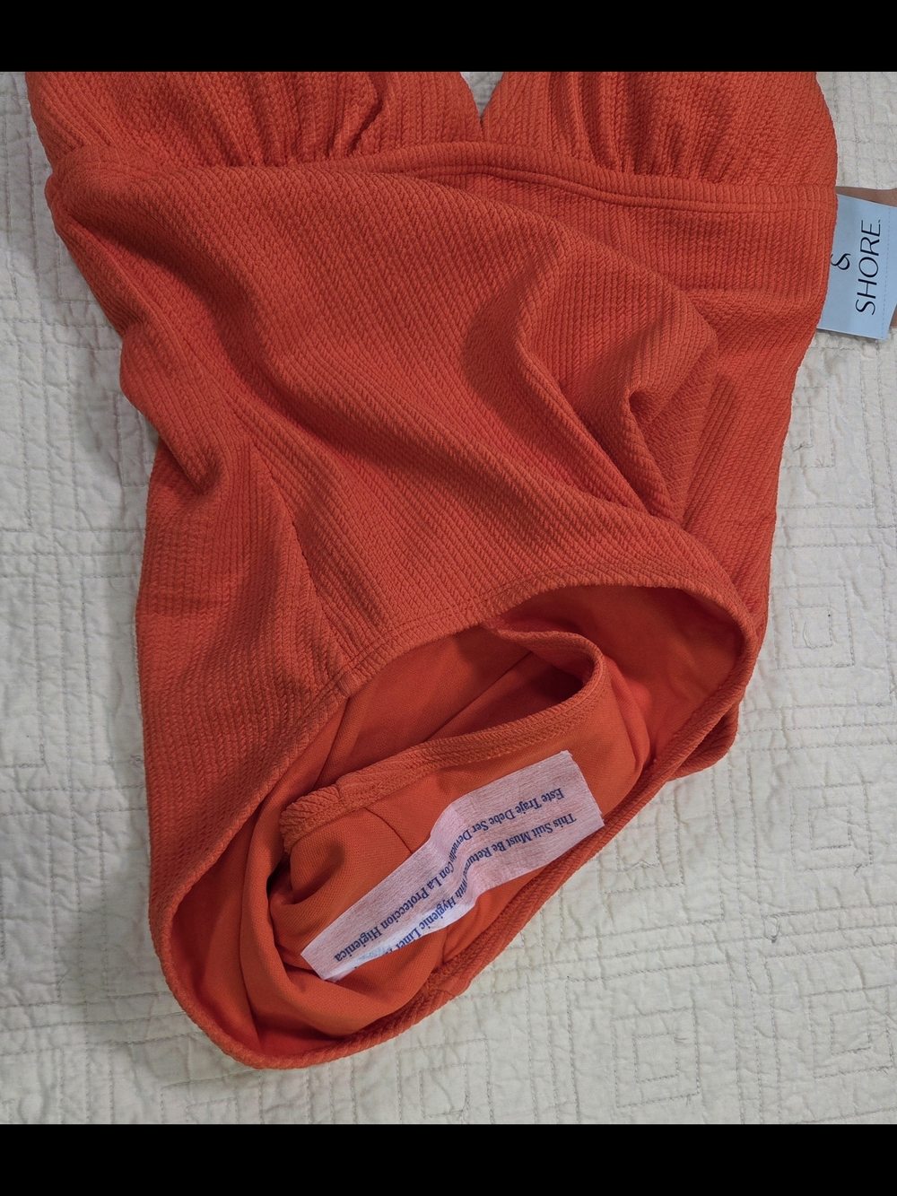 NWT Shade & Shore Orange Textured Ribbed V-Neck One-Piece Swimsuit Size M - Picture 8 of 13
